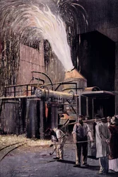 Bessemerprocessen för massproduktion av stål, utvecklad av Sir Henry Bessemer (1813-98)