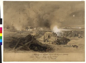 Komorns belägring av de k. k. trupperna i april 1849 (akvarell på papper)