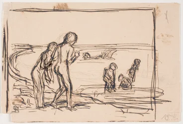 Badande barn på stranden