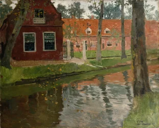 Från Vollendam, rött hus, vatten