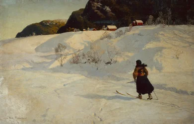 Vinterscen med en skidåkare