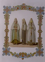 Maidens kostymer från Torzhok Från serien Clothing of the Russian State, 1851