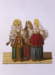 Dräkter av kvinnor och jungfrur från Tver Från serien Clothing of the Russian State, 1851