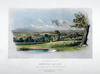 Utsikt över London och Greenwich Railway från baksidan av Greenwich Road, 1836