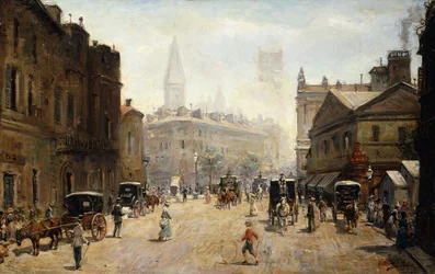 A Bustling Street Scene (olja på duk)