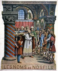 Karl den Store och skolan, ca 1900 (illustration)