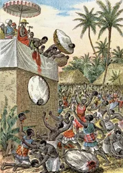Människooffer i Afrika, ca 1900 (illustration)