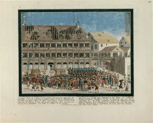 Dagen den 21 juli 1789. Stormningen av Strasbourgs stadshus den 21 juli 1789, ca. 1790.