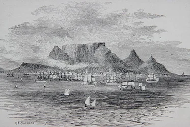 Kapstaden sett från Table Bay, Sydafrika, från 