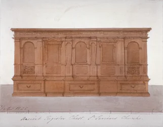 Gammal registerkista från Southwark Cathedral, London, 1825