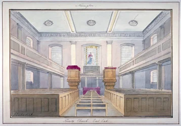 Interiörvy av den östra änden av Holy Trinity Church, Newington, Southwark, London, 1826