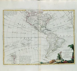 Amerika uppdelat i sina huvudstater, gravyr av G. Zuliani hämtad från Tome I of the Newest Atlas publicerad i Venedig 1776 av Antonio Zatta, Privat samling
