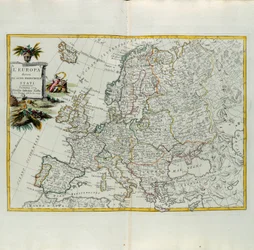 Europa uppdelat i sina huvudstater, gravyr av G. Zuliani hämtad från Tome I of the Newest Atlas publicerad i Venedig 1776 av Antonio Zatta, Privat samling