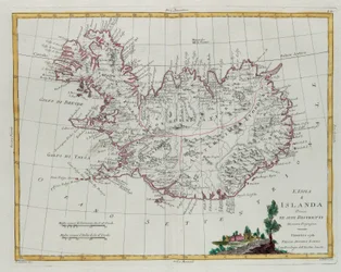 Island uppdelat i sina distrikt, gravyr av G. Zuliani hämtad från Tome III i "Nyaste Atlas" publicerad i Venedig 1781 av Antonio Zatta, Privatsamling