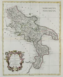 Konungariket Neapel uppdelat i dess provinser, gravyr av G. Zuliani hämtad från Tome II av "Nyaste Atlas" publicerad i Venedig 1781 av Antonio Zatta, Privat samling