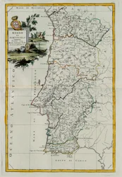 Konungariket Portugal, gravyr av G. Zuliani hämtad från Tome I of the Newest Atlas publicerad i Venedig 1776 av Antonio Zatta, Privat samling