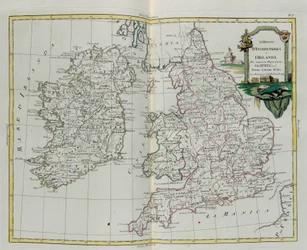 Kingdoms of England and Ireland, gravyr av G. Zuliani hämtad från Tome I of the Newest Atlas publicerad i Venedig 1776 av Antonio Zatta, Privat samling