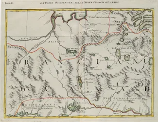 Den västra delen av Nya Frankrike eller Kanada, gravyr av G. Zuliani hämtad från Tome I av "Newest Atlas" publicerad i Venedig 1778 av Antonio Zatta, Privat samling