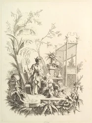 Chinoiserie med figurer i ett landskap, 1700-tal.