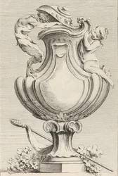 Design för en vas med en faun och en nymf, från Livre de Vases Book of Vases, plåt 1..., 1742-50.
