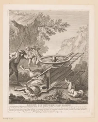 Ragotin valt van de wagen Ragotin slås ner i leran (titel på objekt) Scener från Roman Comique van Scarron (serietitel)