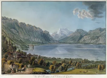 Genèvesjön med Montreux, Château de Chillon och Dents du Midi