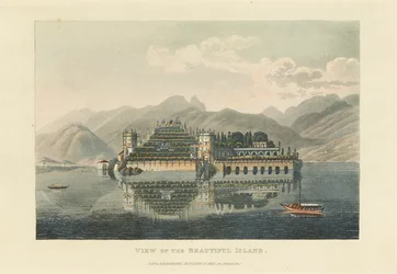 Utsikt över den vackra ön Isola Bella, Lago Maggiore, före 1820.