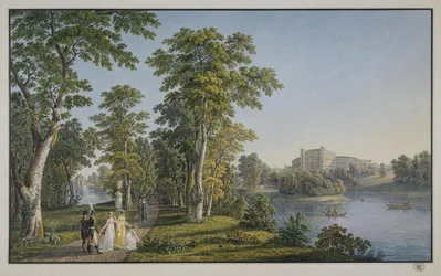 Utsikt över palatset i Gatchina från parken, 1753