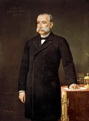 Porträtt av Manuel Alonso Martínez (1827-1891), spansk advokat och politiker, medlem av Liberala unionspartiet, Madrid, Deputeradekongressen. Målning av Gabriel Maureta (1800-talet).