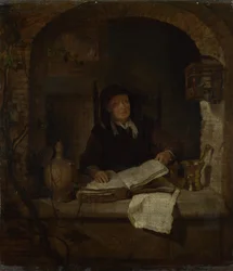 En gammal kvinna med en bok, ca. 1660
