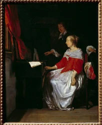 Virginals föreläsning. Målning av Gabriel Metsu (1629-1667), ec. holl.