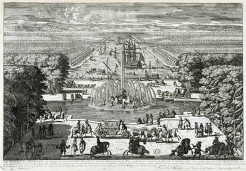 Apollobassängen i trädgårdarna på slottet i Versailles - av Perelle, sent 1600-tal