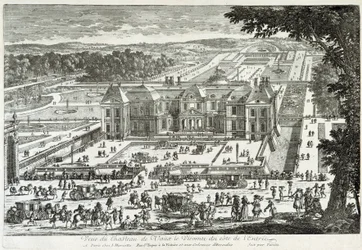 Utsikt över slottet Vaux Le Vicomte (Vaux-Le-Vicomte) från entrésidan (trädgårdar av Le ours) - av Perelle, sent 1600-tal