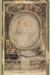 Allegorisk ram med fladdermus, ca 1769 (teckning i penna och bläck)