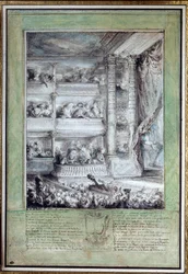 Kröningen av Voltaire (1694-1778) på Comédie-Française den 12/04/1778. Mått: 0,35 x 0,24 m. Paris, Musée du Louvre