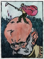 Franz Joseph I av Österrike med döden på huvudet som utbrister Vilket tufft huvud! 1915 (gravyr)