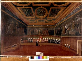 Tiomannarådet i Dogepalatset på 1700-talet - Sala del Consiglio dei Dieci, 1725 - Tiomannarådets sal, Dogepalatset, Venedig (1700-talet) - Dogen och Tiomannarådet. Museo Correr, Venedig