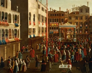 Italien, Veneto, Venedig, mässa på Campo San Luca