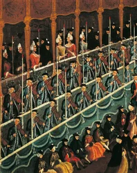 Italien, Veneto, Venedig, Måltid på San Benedetto-teatern för att hedra Dukes of North, närbild