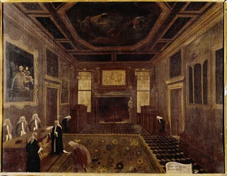 Tiorådets sal i Dogepalatset (Venedig, Sala dei Tre Capi del Consiglio dei Dieci). Målning av Gabriele Bella (ca 1730-1799). Venedig, Fondazione Querini Stampalia