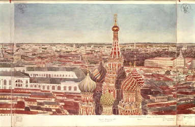 Panorama över Moskva, föreställande St. Basil-katedralen, 1819 (wc på papper) (se 170139-170146)