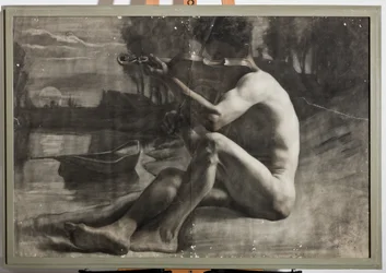 Manlig figur, naken (kol på papper)