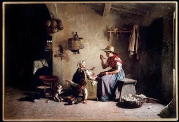 Matar en baby. Målning av Gaetano Chierici (1838-1921). Olja på duk. Privat samling.