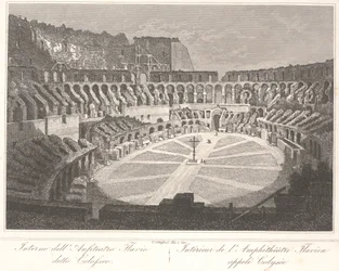 Inne i den flaviska amfiteatern som heter Colosseum
