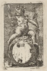 Spädbarnet Bacchus på ett vinfat