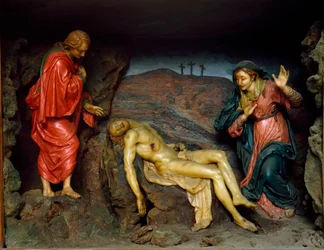 Klagan över Kristi död. Skulpturgrupp från Gaetano Giulio Zumbos skola. Sent 1600-tal till tidigt 1700-tal. Florens, Museo Nazionale del Bargello