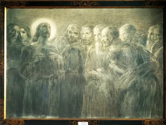 Kristus bland apostlarna, av Gaetano Previati (1852-1920), kol på duk