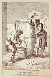 Coopers at work, gravyr av Gaetano Gherardo Zompini (1700-1778) från The arts of everyday life in the city of Venedig, Italien