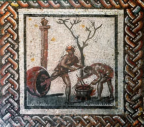 Jar poistering scen. (mosaik, slutet av 2:a, början av 3:e århundradet)