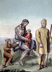 Familj från Chukchi, ca 1810 (gravyr)